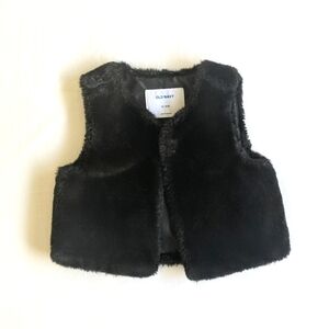 old navy black faux fur vest 12-18 months baby girl